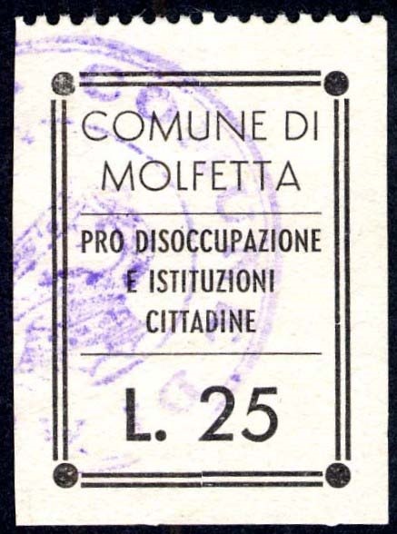 Marca da Bollo del Comune di MOLFETTA su Carta Bianca di dimensioni mm
