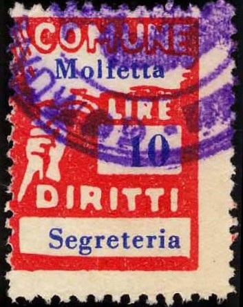 Marca da Bollo del Comune di MOLFETTA su Carta Bianca di dimensioni 18,5 x 26 mm