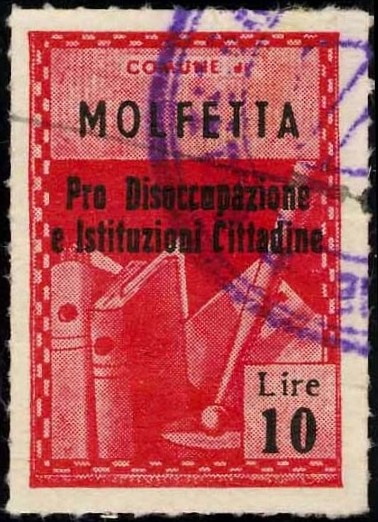 Marca da Bollo del Comune di MOLFETTA su Carta Bianca di dimensioni 21 x 31,5 mm