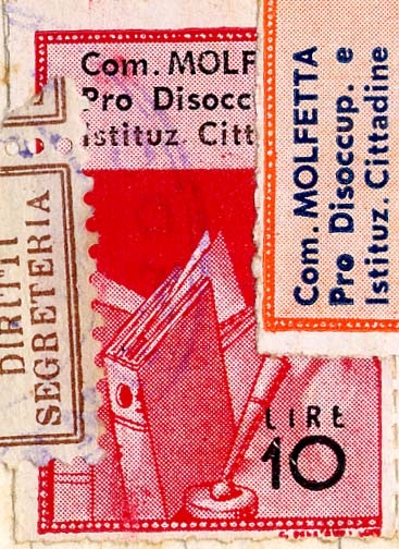 Marca da Bollo del Comune di MOLFETTA su Carta Bianca di dimensioni 22 x 32,5 mm