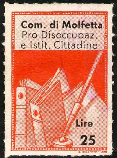 Marca da Bollo del Comune di MOLFETTA su Carta Bianca di dimensioni 22 x 32,5 mm