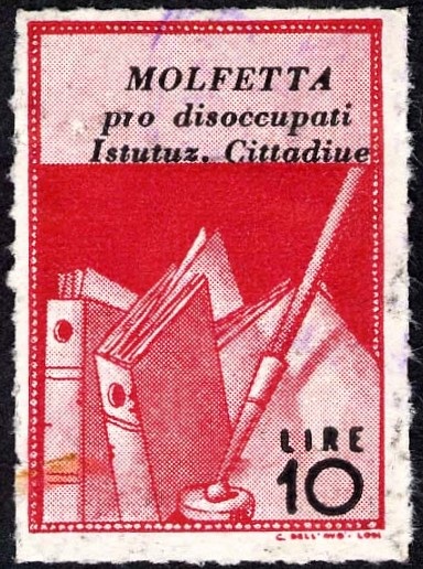 Marca da Bollo del Comune di MOLFETTA su Carta Bianca di dimensioni 22 x 32,5 mm