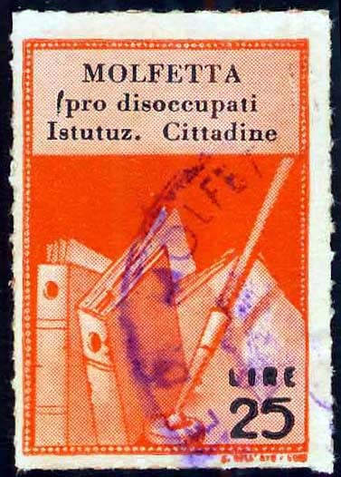 Marca da Bollo del Comune di MOLFETTA su Carta Bianca di dimensioni 22 x 32,5 mm