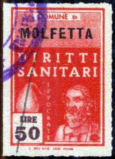 Marca da Bollo del Comune di MOLFETTA su Carta Bianca di dimensioni 21 X 32 mm