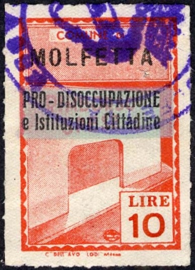 Marca da Bollo del Comune di MOLFETTA su Carta Bianca di dimensioni 21 x 31,5 mm