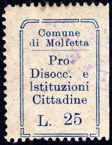 Marca da Bollo del Comune di MOLFETTA su Carta Bianca Sottile di dimensioni 22 x 36 mm