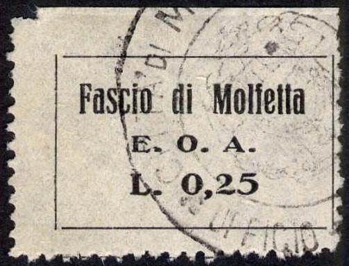 Marca da Bollo del Comune di MOLFETTA su Carta Bianca Sottile di dimensioni 23 x 17,5 mm