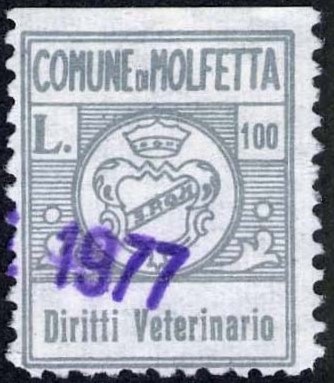 Marca da Bollo del Comune di MOLFETTA su Carta Bianca di dimensioni 18,5 x 11 mm