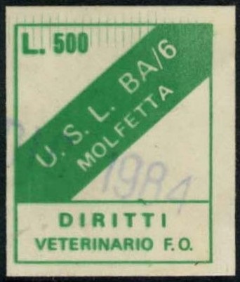 Marca da Bollo del Comune di MOLFETTA su Carta Bianca di dimensioni 18 X 25,5 mm