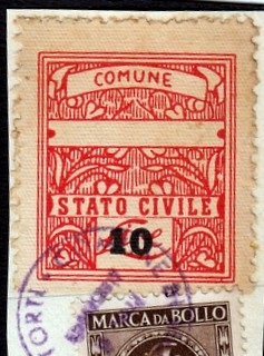 Marca da Bollo del Comune di MOLINO DEI TORTI su Carta Bianca di dimensioni 23 x 27 mm