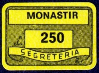 Marca da Bollo del Comune di MONASTIR su Carta Colorata di dimensioni 19 x 14 mm