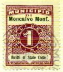 Marca da Bollo del Comune di MONCALVO (MONF:) su Carta Bianca di dimensioni 22 x 29 mm