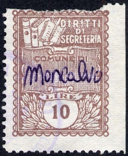 Marca da Bollo del Comune di MONCALVO (MONF:) su Carta Bianca di dimensioni 22 x 29 mm