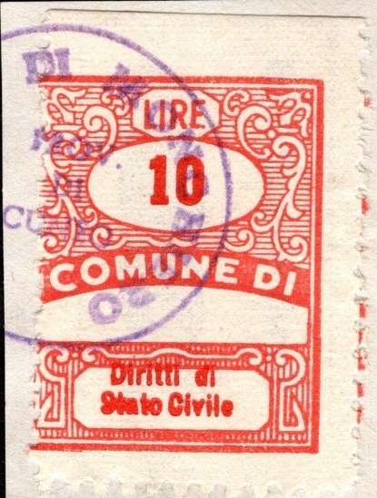 Marca da Bollo del Comune di MONCHIERO su Carta Bianca di dimensioni 22 x 29 mm
