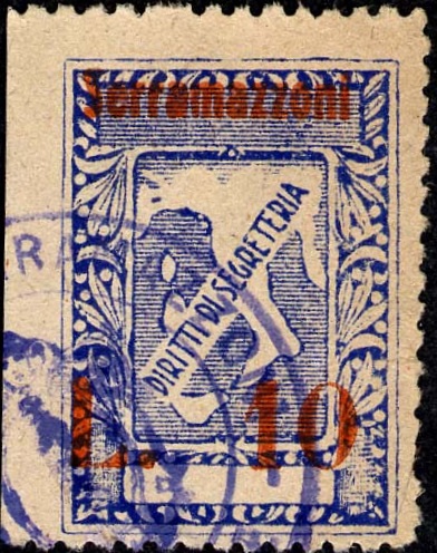 Marca da Bollo del Comune di SERRAMAZZONI (MONTEFESTINO) su Carta Bianca di dimensioni 22 X 33 mm