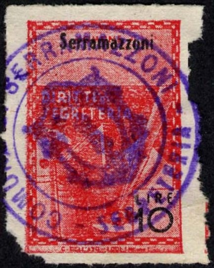 Marca da Bollo del Comune di SERRAMAZZONI (MONTEFESTINO) su Carta Bianca di dimensioni 21 X 32 mm