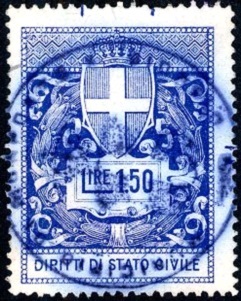 Marca da Bollo del Comune di MONFORTE SAN GIORGIO su di dimensioni 28 x 36,5 mm