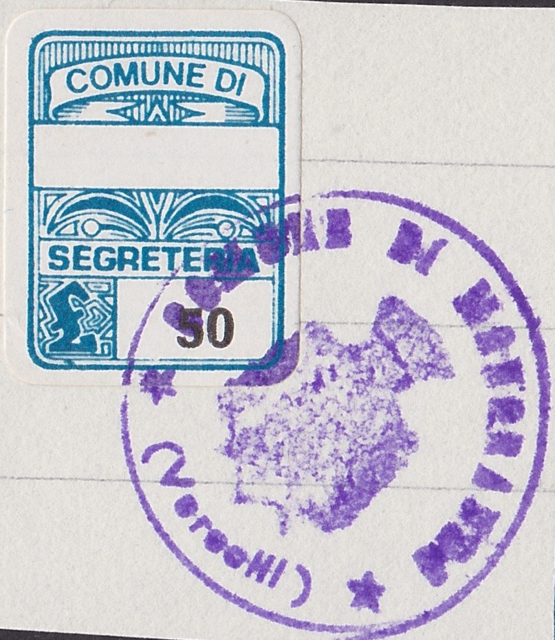 Marca da Bollo del Comune di MONGRANDO su Carta Bianca di dimensioni 22 x 29 mm