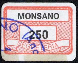 Marca da Bollo del Comune di MONSANO su Carta Bianca di dimensioni 19 x 13 mm