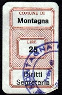 Marca da Bollo del Comune di MONTAGNA su Carta Bianca di dimensioni 16,5 x 29 mm
