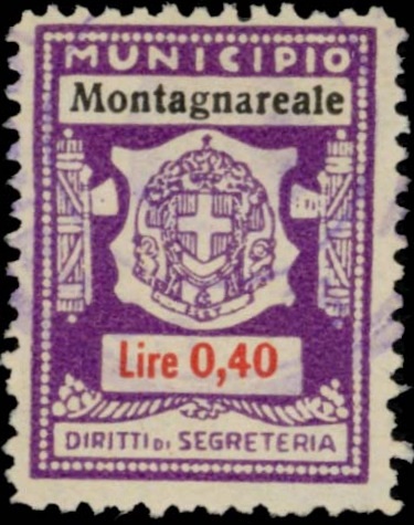 Marca da Bollo del Comune di MONTAGNAREALE su Carta Bianca di dimensioni 20 x 27 mm