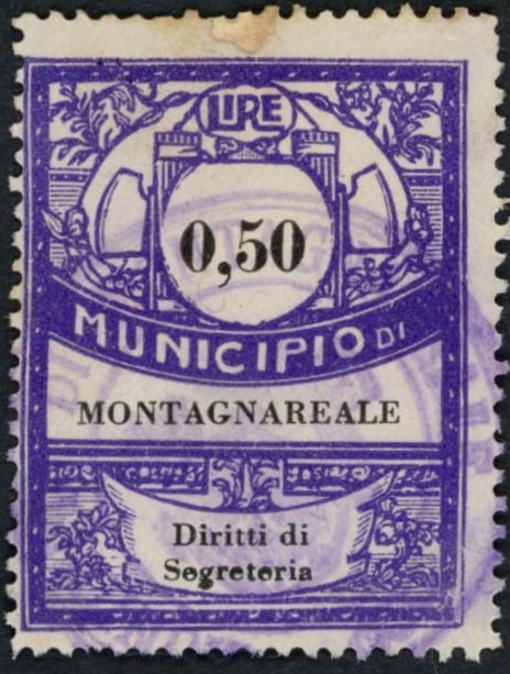 Marca da Bollo del Comune di MONTAGNAREALE su Carta Bianca di dimensioni 22 x 28,5 mm