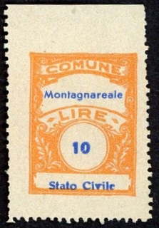 Marca da Bollo del Comune di MONTAGNAREALE su Carta Bianca di dimensioni 22,5 x 29 mm