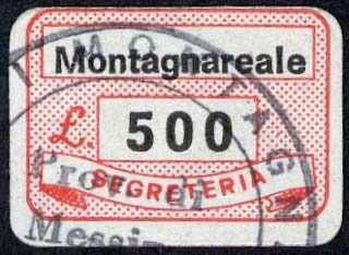 Marca da Bollo del Comune di MONTAGNAREALE su Carta Bianca di dimensioni 19 x 14 mm