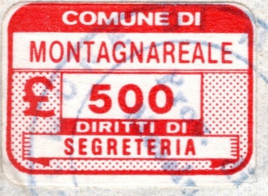 Marca da Bollo del Comune di MONTAGNAREALE su Carta Bianca di dimensioni 19 x 14 mm