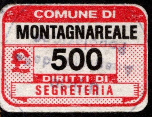 Marca da Bollo del Comune di MONTAGNAREALE su Carta Bianca di dimensioni 19 x 14 mm
