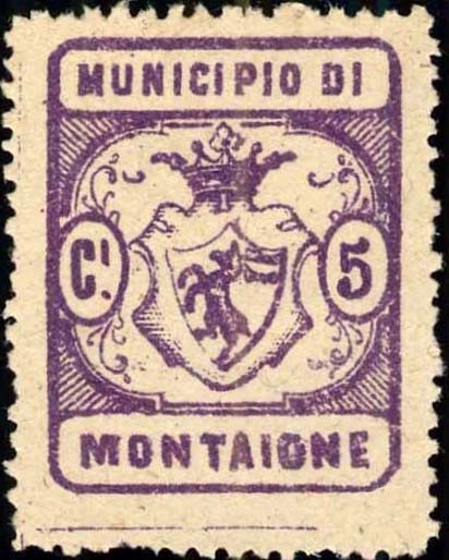 Marca da Bollo del Comune di MONTAIONE su Carta Bianca Sottile di dimensioni 22 x 28,5 mm