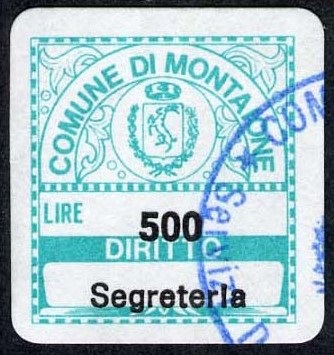 Marca da Bollo del Comune di MONTAIONE su Carta Bianca di dimensioni 20 x 20 mm