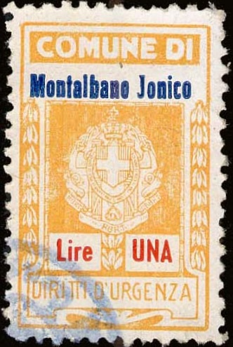 Marca da Bollo del Comune di MONTALBANO JONICO su Carta Bianca di dimensioni 19 x 30 mm