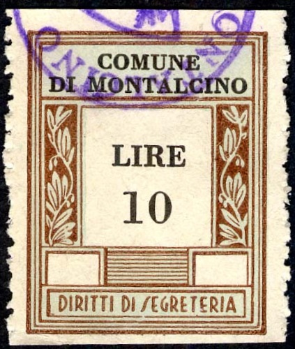 Marca da Bollo del Comune di MONTALCINO su Carta Bianca di dimensioni 23 x 29,5 mm