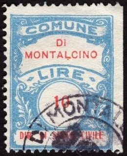Marca da Bollo del Comune di MONTALCINO su Carta Bianca di dimensioni 22,5 x 29 mm