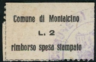 Marca da Bollo del Comune di MONTALCINO su Carta Bianca di dimensioni 22 x 15 mm