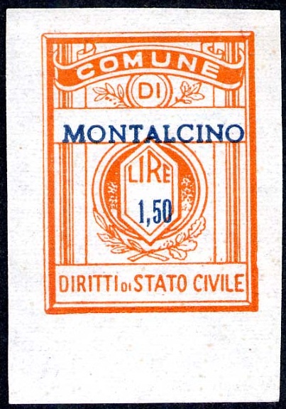 Marca da Bollo del Comune di MONTALCINO su Carta Bianca di dimensioni 21 x 27,5 mm