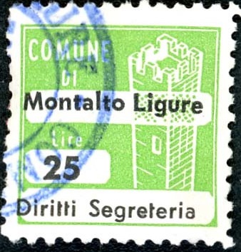 Marca da Bollo del Comune di MONTALTO LIGURE su Carta Bianca di dimensioni 20 x 20 mm