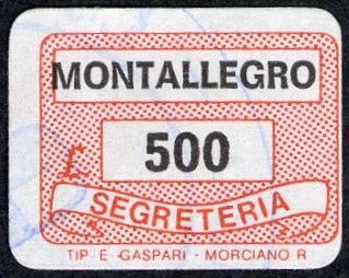 Marca da Bollo del Comune di MONTALLEGRO su Carta Bianca di dimensioni 19 x 14,5 mm