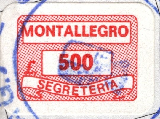 Marca da Bollo del Comune di MONTALLEGRO su Carta Arancione di dimensioni 19 x 14 mm