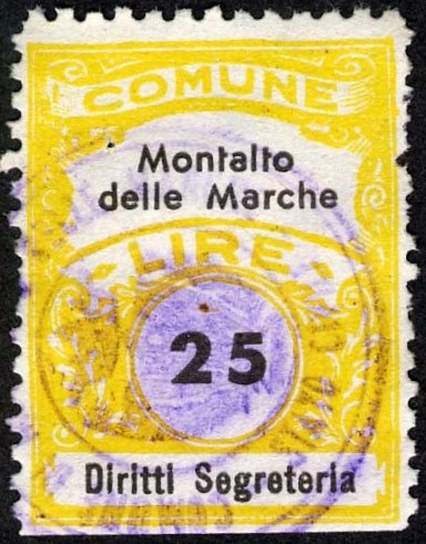 Marca da Bollo del Comune di MONTALTO DELLE MARCHE su Carta Bianca Sottile di dimensioni 22 x 29 mm