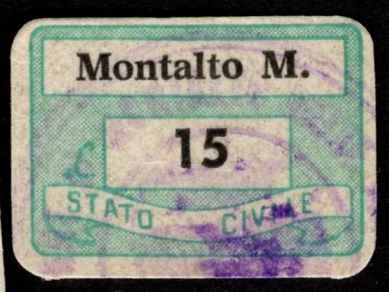 Marca da Bollo del Comune di MONTALTO DELLE MARCHE su Carta Bianca Sottile di dimensioni 20 x 14 mm