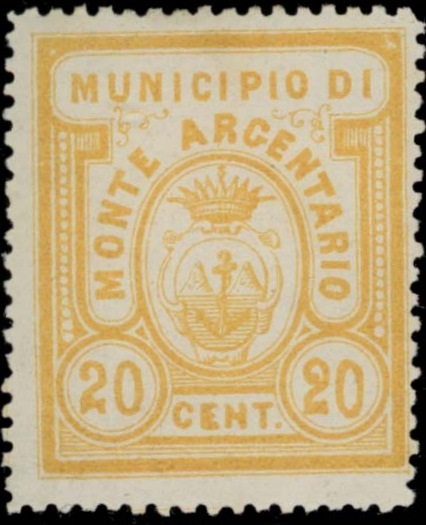Marca da Bollo del Comune di MONTE ARGENTARIO su Carta Bianca di dimensioni 25,5 x 31 mm