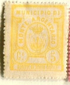 Marca da Bollo del Comune di MONTE ARGENTARIO su Carta Colorata di dimensioni 25,5 x 31 mm