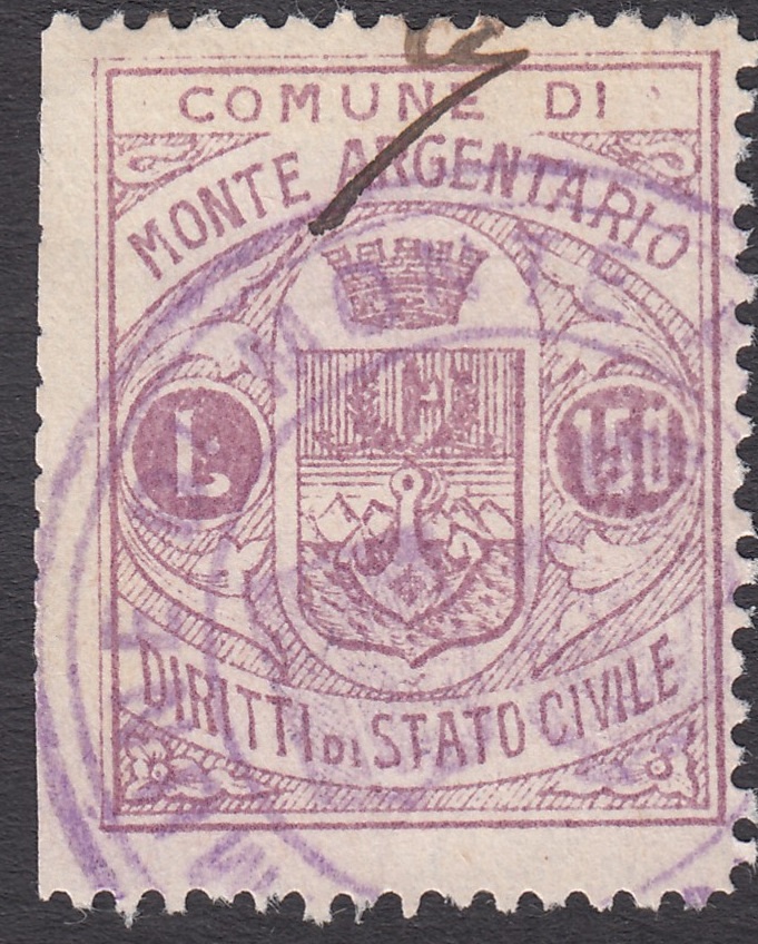 Marca da Bollo del Comune di MONTE ARGENTARIO su Carta Bianca Sottile di dimensioni 23,5 x 29 mm