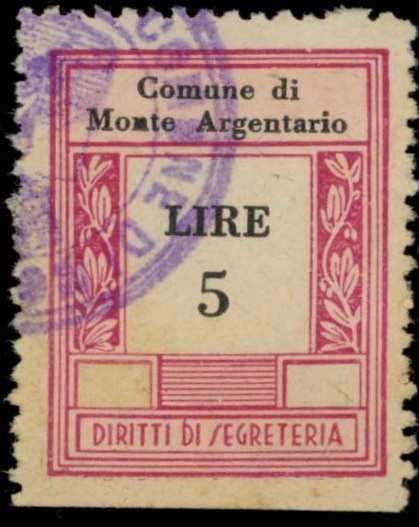 Marca da Bollo del Comune di MONTE ARGENTARIO su Carta Bianca Sottile di dimensioni 23 x 29,5 mm