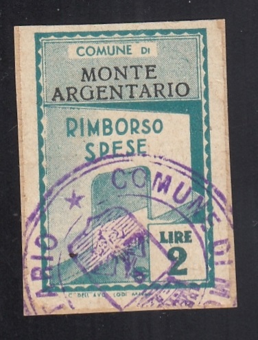 Marca da Bollo del Comune di MONTE ARGENTARIO su Carta Bianca di dimensioni 21 x 32,5 mm