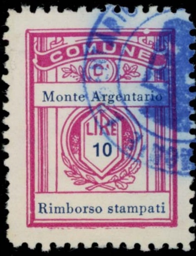 Marca da Bollo del Comune di MONTE ARGENTARIO su Carta Bianca Sottile di dimensioni 21,5 x 28,5 mm