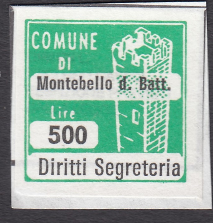 Marca da Bollo del Comune di MONTEBELLO DELLA BATTAGLIA su Carta Bianca di dimensioni 20 x 20 mm