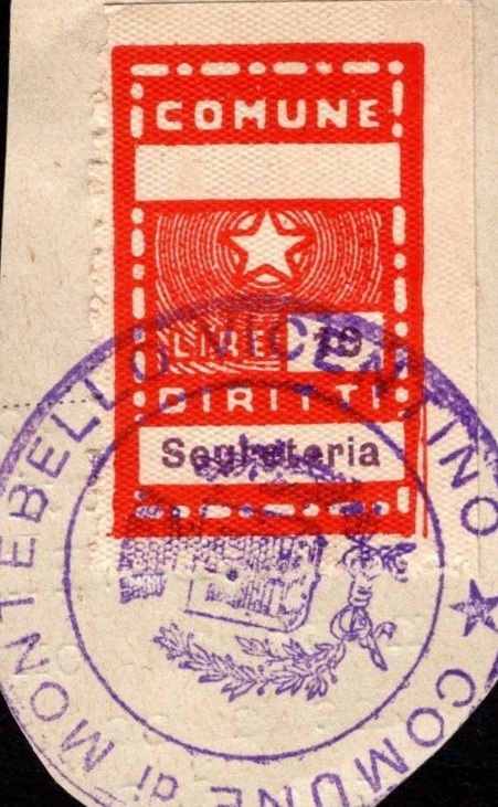 Marca da Bollo del Comune di MONTEBELLO VICENTINO su Carta Bianca Sottile di dimensioni 22 x 29 mm